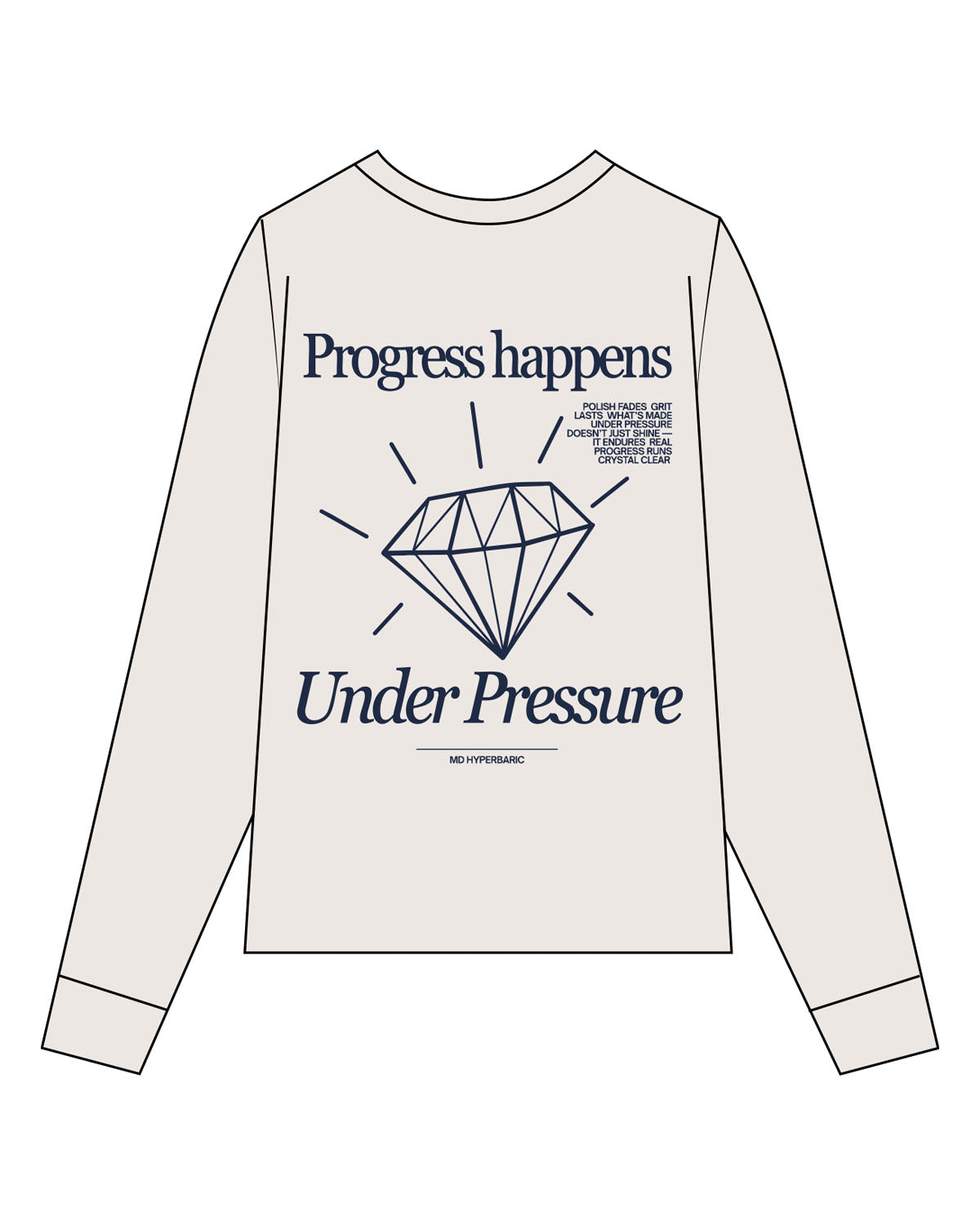 The Mens Long Sleeve - Bone - MD Hyperbaric - Left Chest Round & Back Diamond - Printed - Navy
