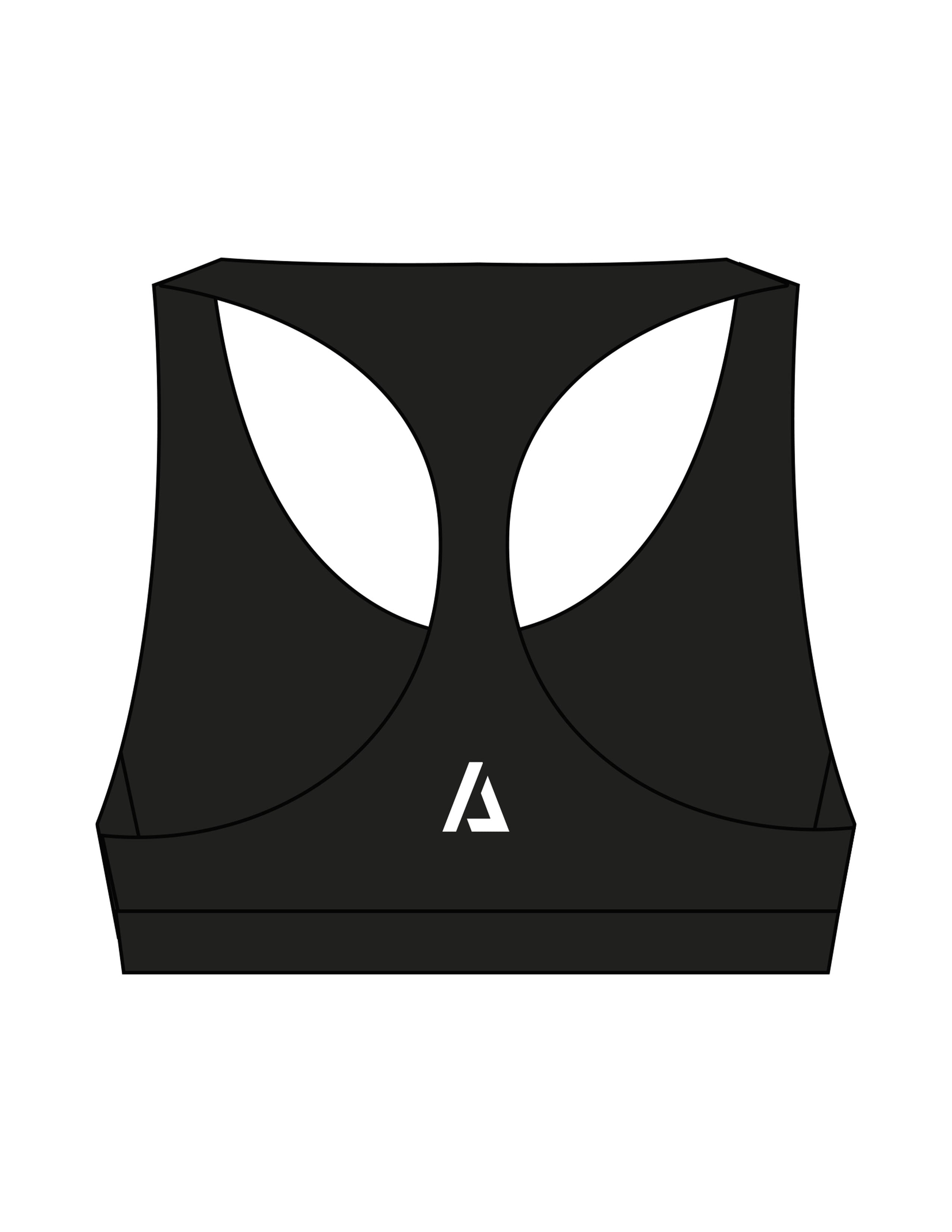The Racer Bra - Black - ALTORA - Center Chest & Back Icon - Printed - Full Color