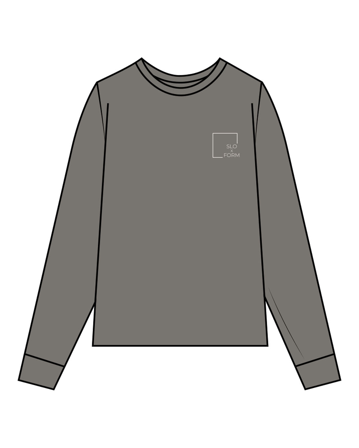 The Womens Heavyweight Long Sleeve - Washed Gray - Slo x Form - Left Chest Squared - Printed - Bone