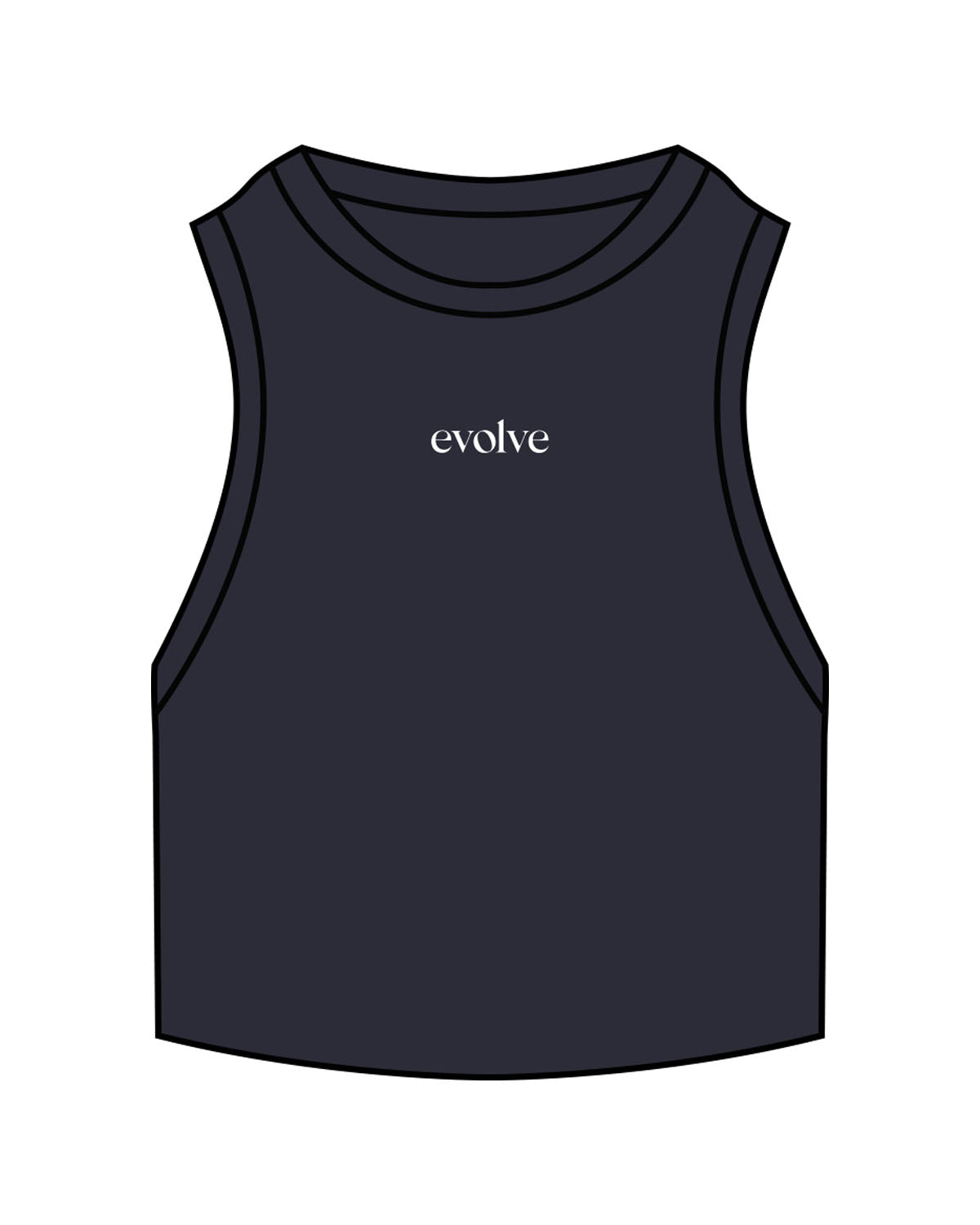 The Ribbed Crop Tank - Navy - Evolve Lagree - Center Chest - Embroidered - White
