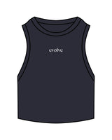 The Ribbed Crop Tank - Navy - Evolve Lagree - Center Chest - Embroidered - White