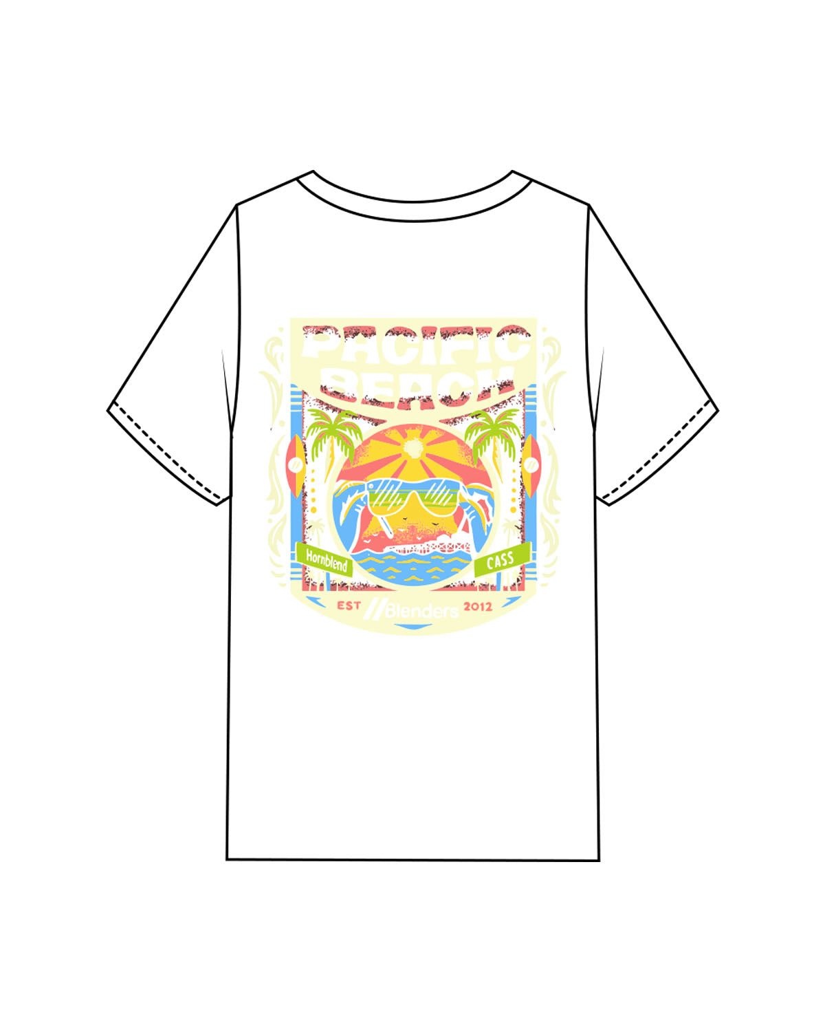 The Mens Heavyweight Tee - White - Blenders - Left Chest & Back "PACIFIC BEACH" - Printed - Full Color