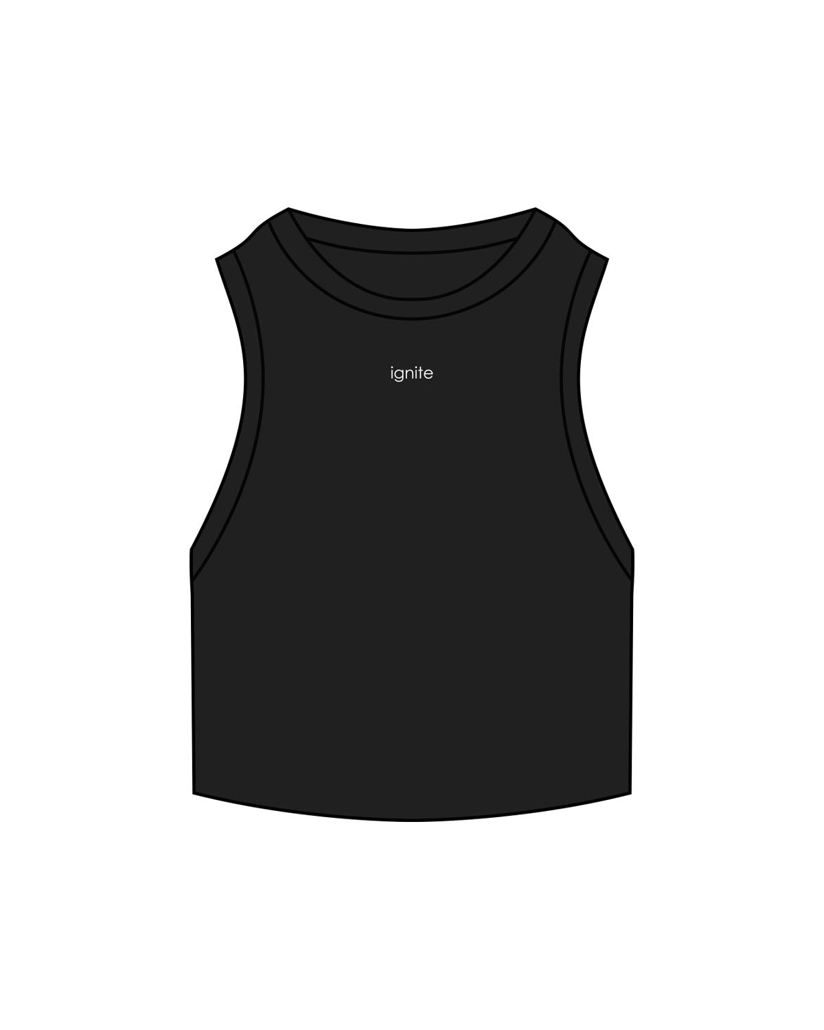 The Ribbed Crop Tank - Black - Ignite Barre & Fitness - Center Chest - Embroidered - White