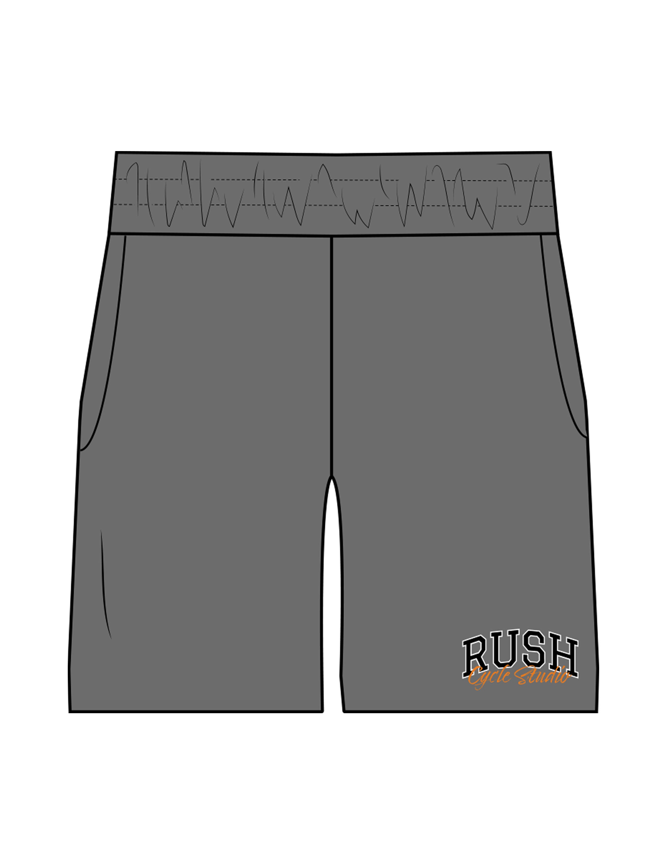 The Mens Swim Short - Shadow - Rush Cycle Studio - Left Leg - Printed - Full Color