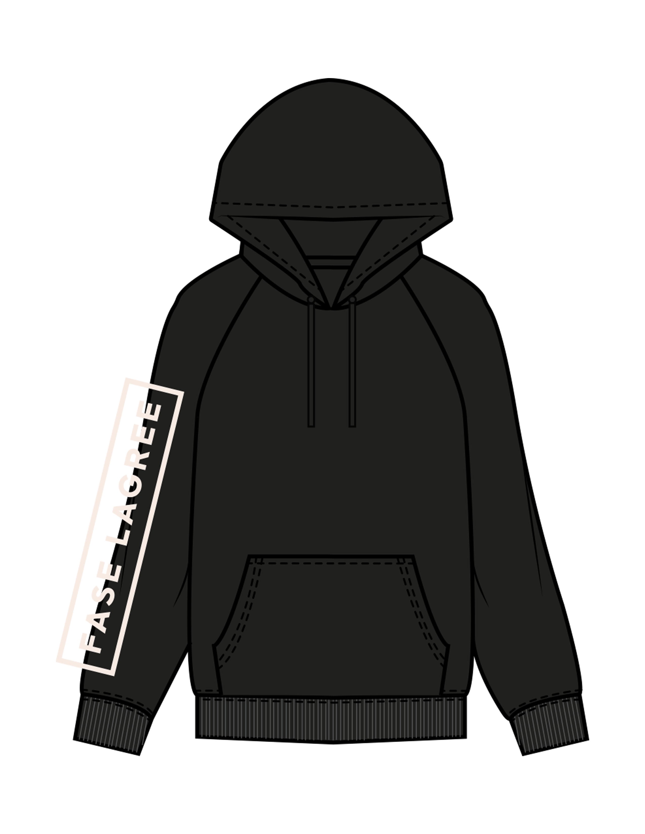 The Womens Heavyweight Hoodie - Black - Fase Lagree - Right Sleeve & Back Image - Printed - Full Color