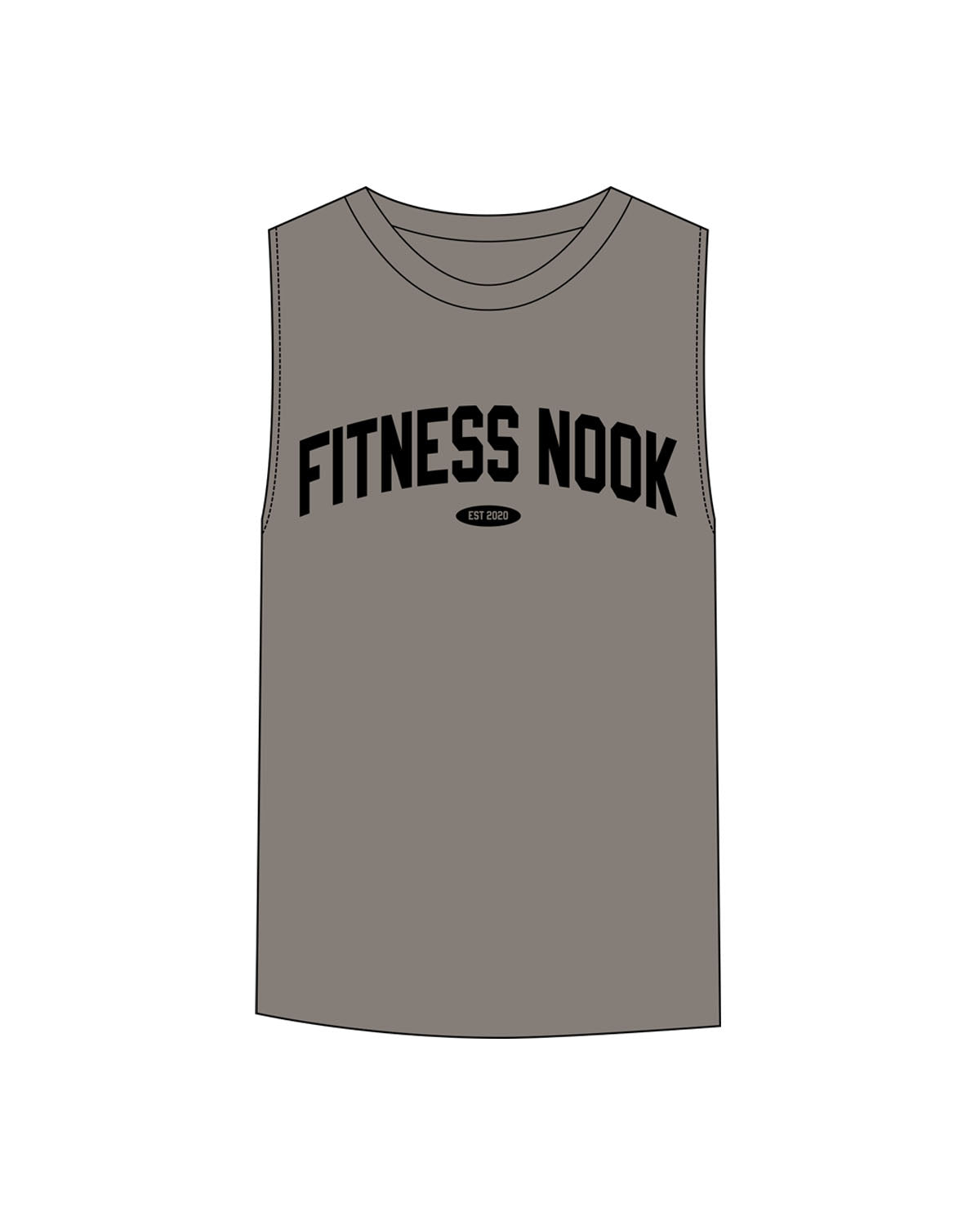 The Womens Heavyweight Tank - Washed Gray - Fitness Nook - Chest - Printed  - Black