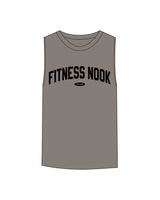 The Womens Heavyweight Tank - Washed Gray - Fitness Nook - Chest - Printed  - Black