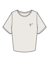 The Crop Tee - Bone - New Mom School - Left Chest & Back Center Stacked - Tone on Tone