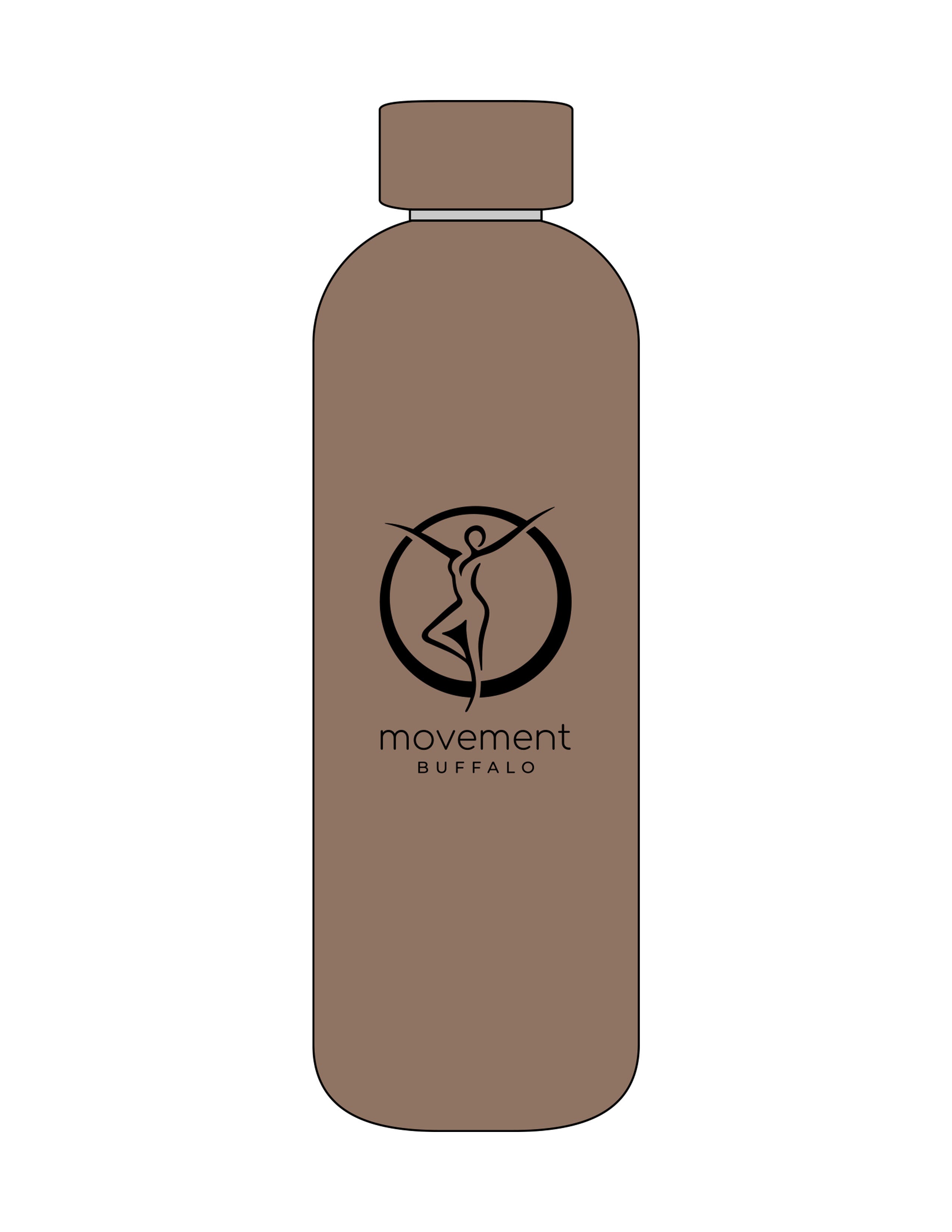 The Water Bottle - Latte - Movement Pilates Buffalo - Center Body Stacked - Printed - Black