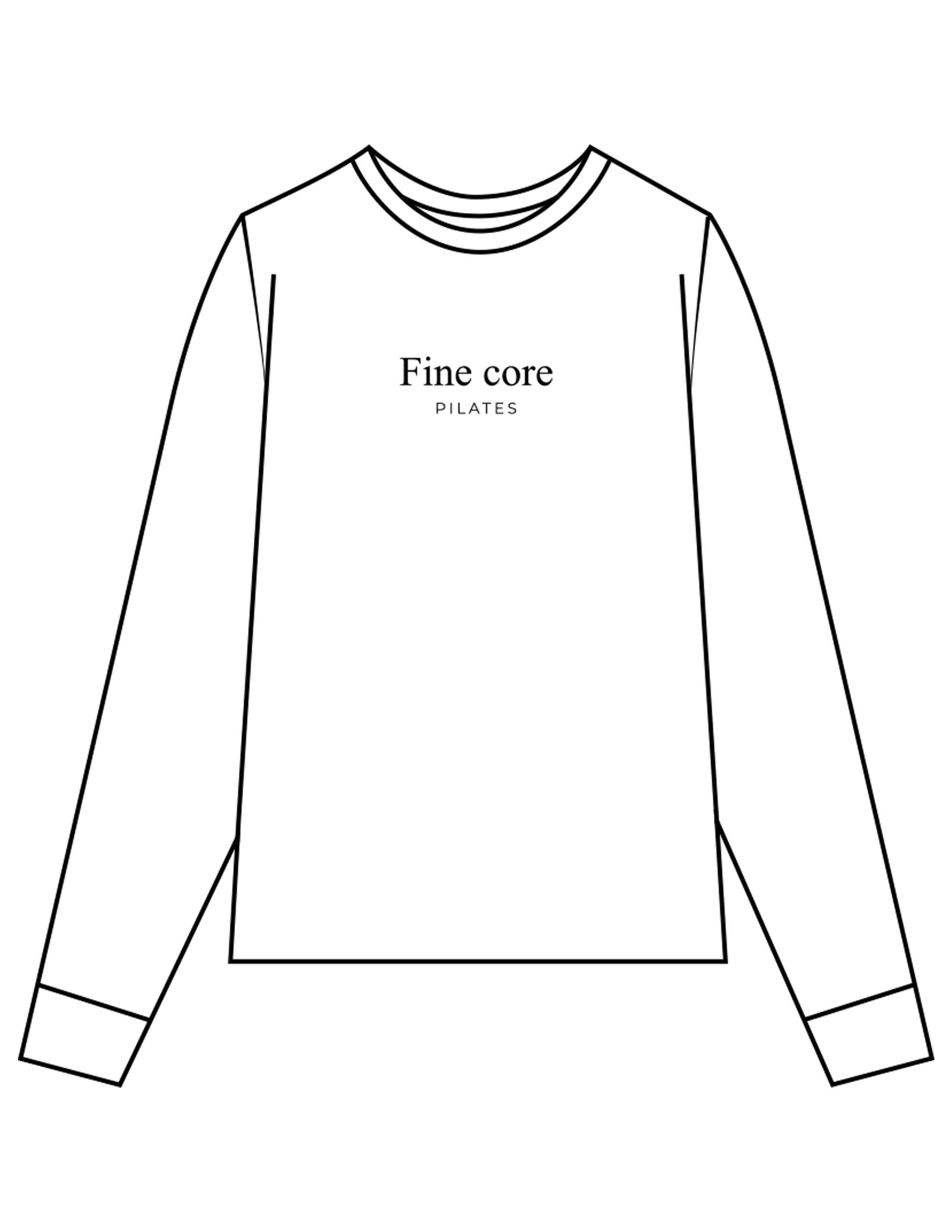The Womens Long Sleeve - White - Fine Core Pilates - Center Chest Stacked - Printed - Black