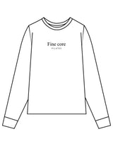 The Womens Long Sleeve - White - Fine Core Pilates - Center Chest Stacked - Printed - Black