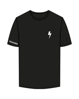 The Mens Tee - Black - Heroes Fitness - Left Chest "Lightning" & Right Sleeve - Back Stacked - Printed - White