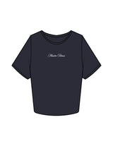 The Crop Tee - Navy - Mantra - Center Chest Script - Printed - White