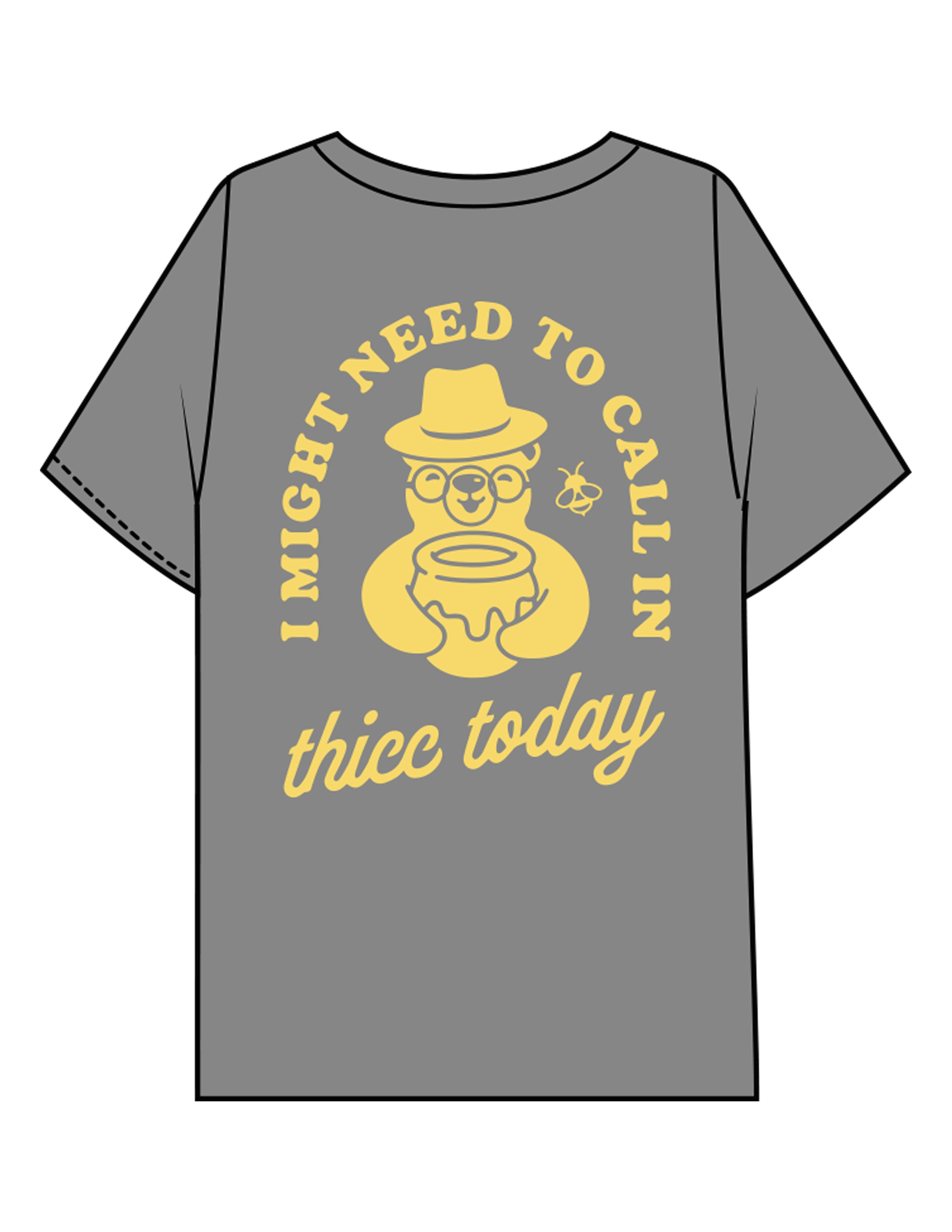 The Mens Boxy Tee - Shadow - Try Smile Collective - Center Chest & Back Bear - Printed - Light Yellow