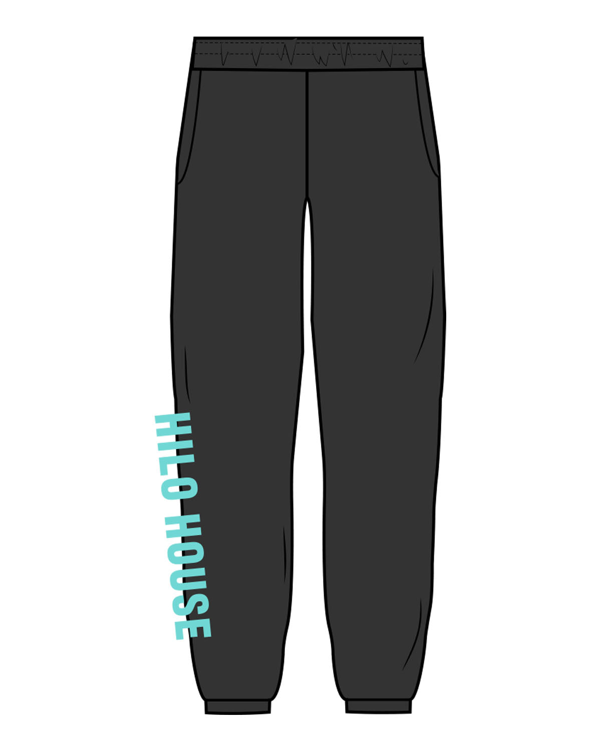 The Mens Sweatpants - Washed Black - HiLo - Right Bottom Leg - Printed - Aqua