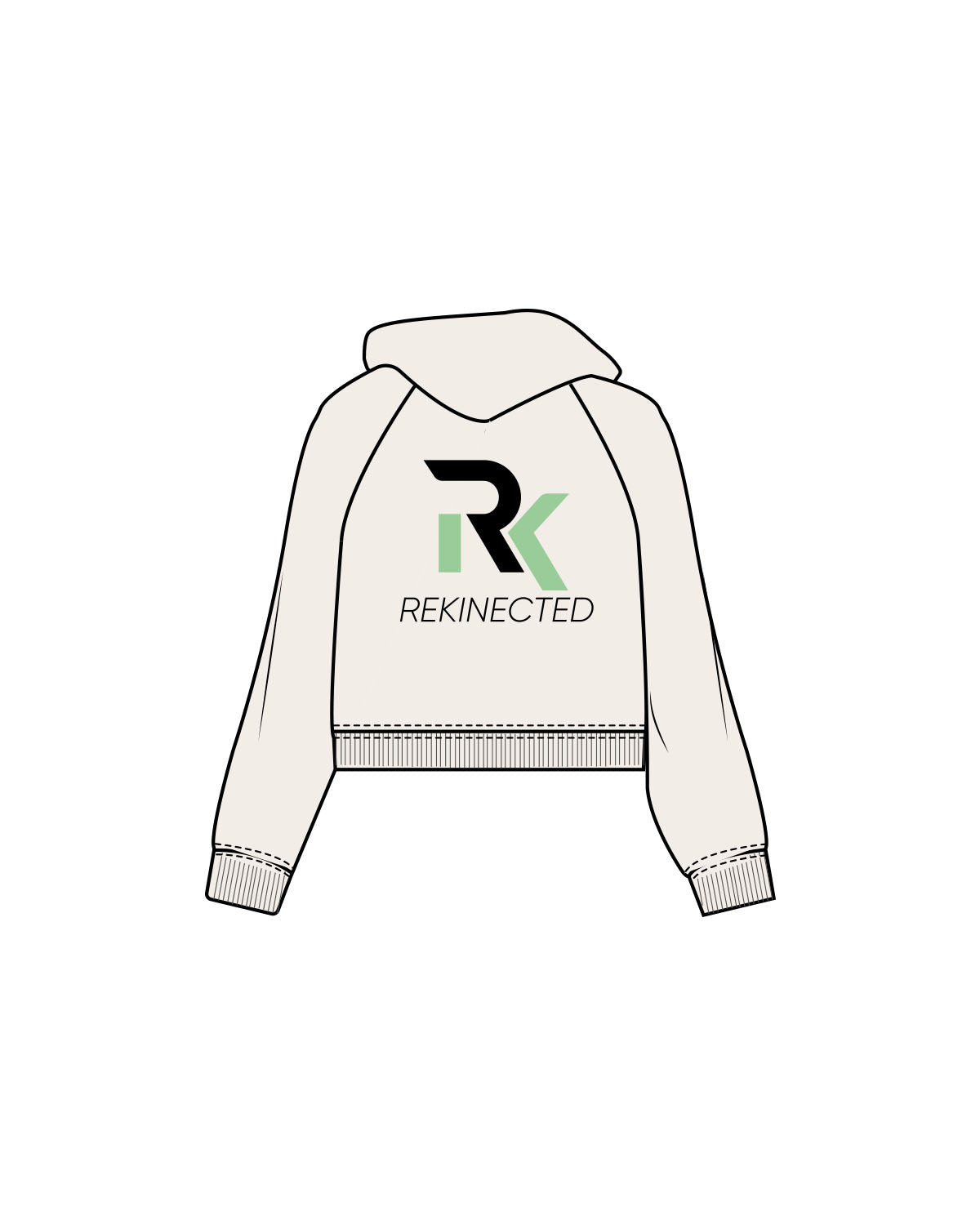 The Womens Lightweight Cropped Hoodie - Ivory - REKINECTED - Center Chest & Center Back Stacked - Printed - Full Color