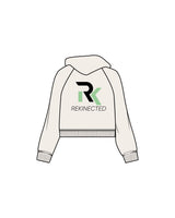 The Womens Lightweight Cropped Hoodie - Ivory - REKINECTED - Center Chest & Center Back Stacked - Printed - Full Color