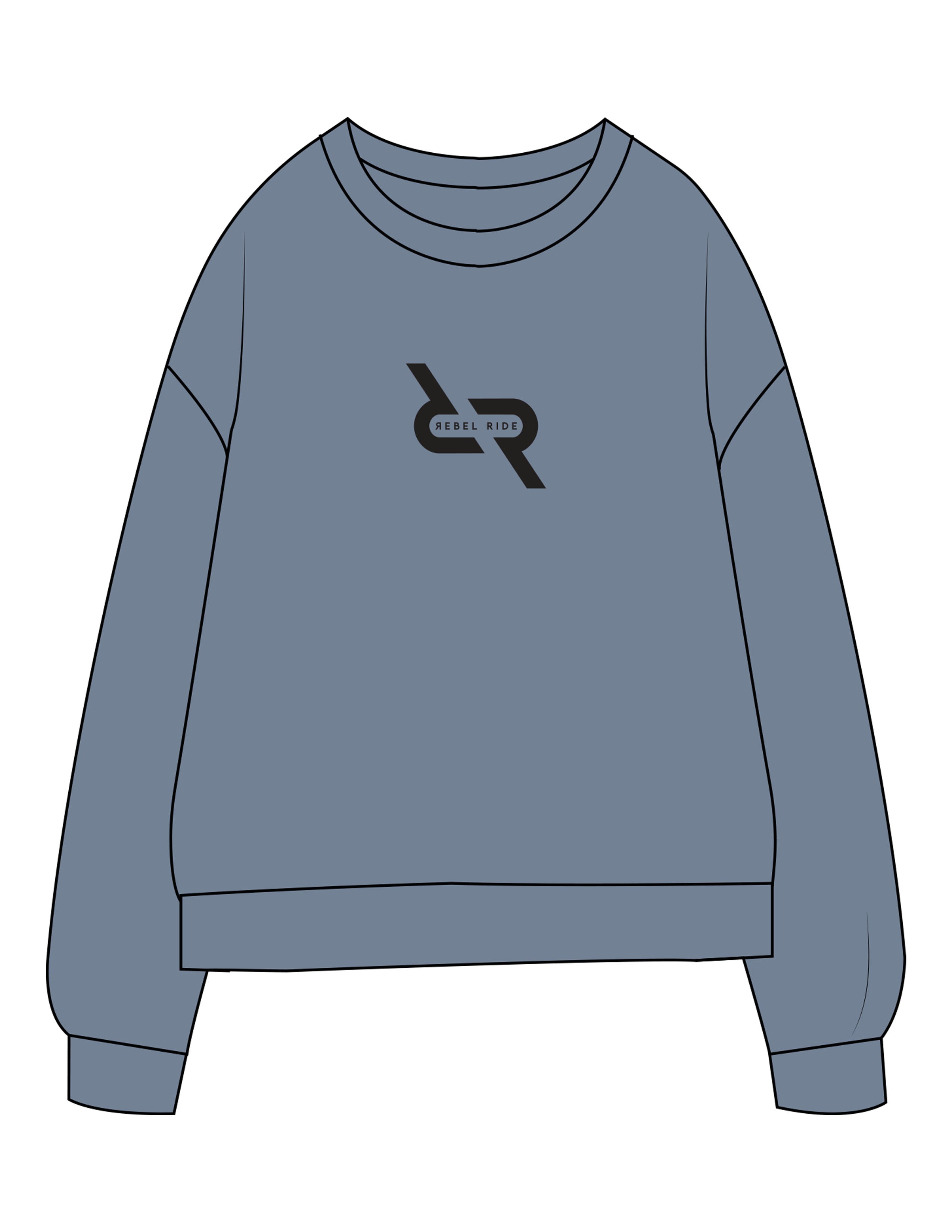The Midweight Unisex Crewneck - Washed Slate - Rebel Ride - Center Chest Logo - Printed - Black