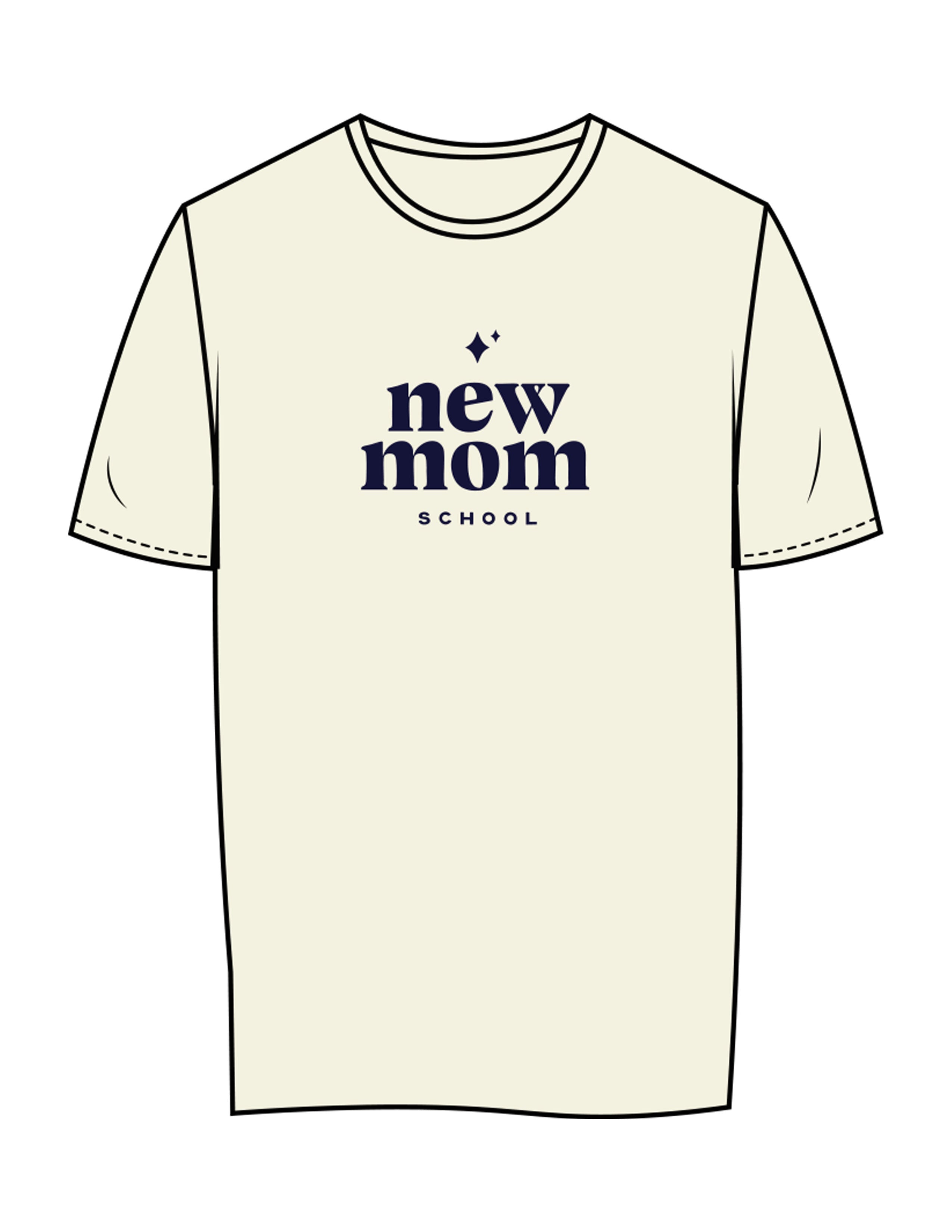 The Womens Tee - Butter - New Mom School - Center Chest Stacked - Printed - Navy