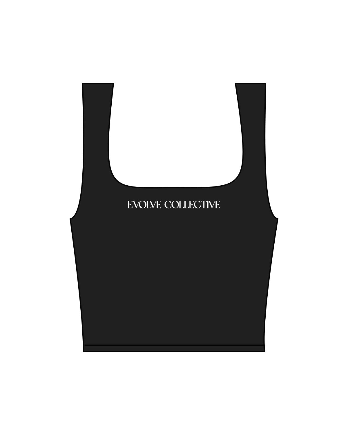 The Square Neck Tank - Black - Evolve Collective - Center Chest - Printed - White