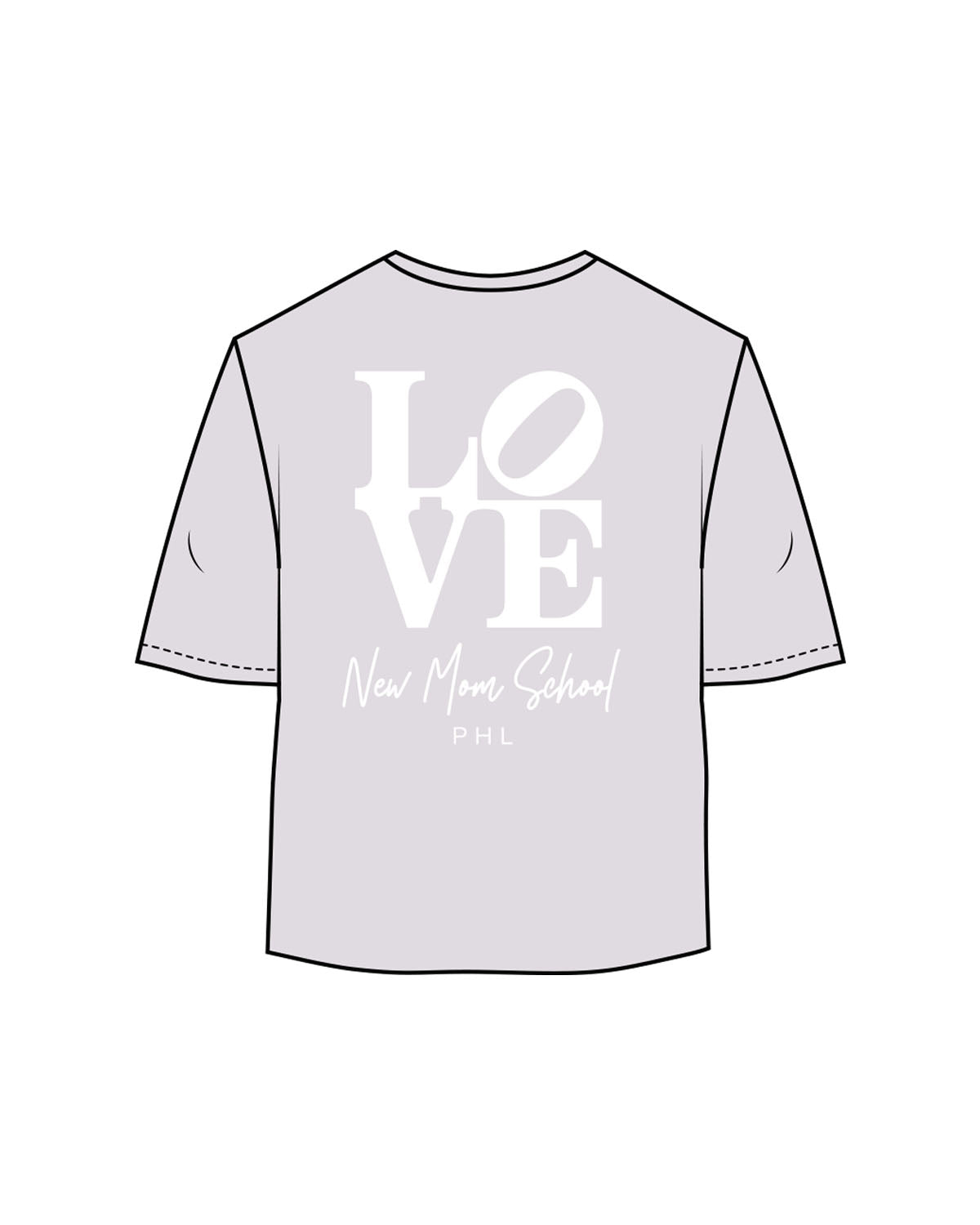 The Oversized Crop Tee - Orchid - New Mom School - Left Chest Logo & Center Back Stacked - Printed - White