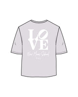 The Oversized Crop Tee - Orchid - New Mom School - Left Chest Logo & Center Back Stacked - Printed - White