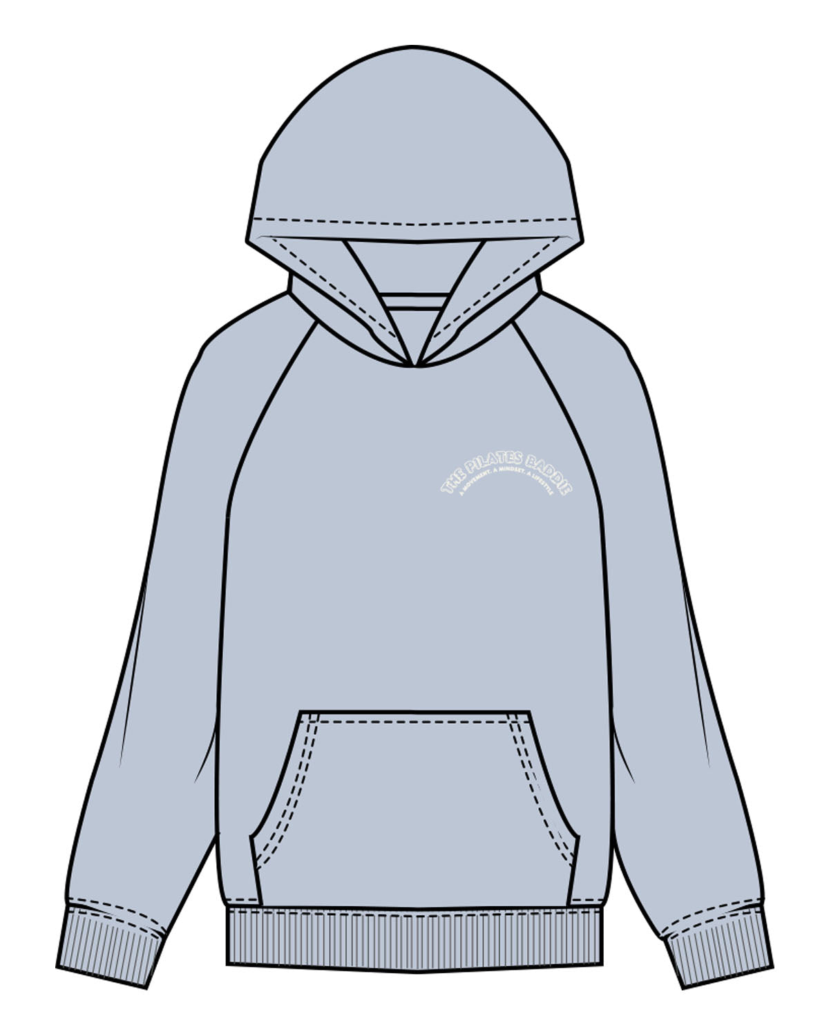 The Womens Hoodie - Powder - Pilates Baddie - Left Chest Arc & Back Round - Printed - Off White
