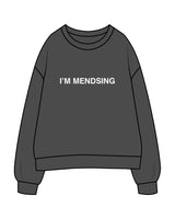 The Womens Crewneck - Washed Black - Aesthetics Injector - Center Chest " I'M MENDSING " - White