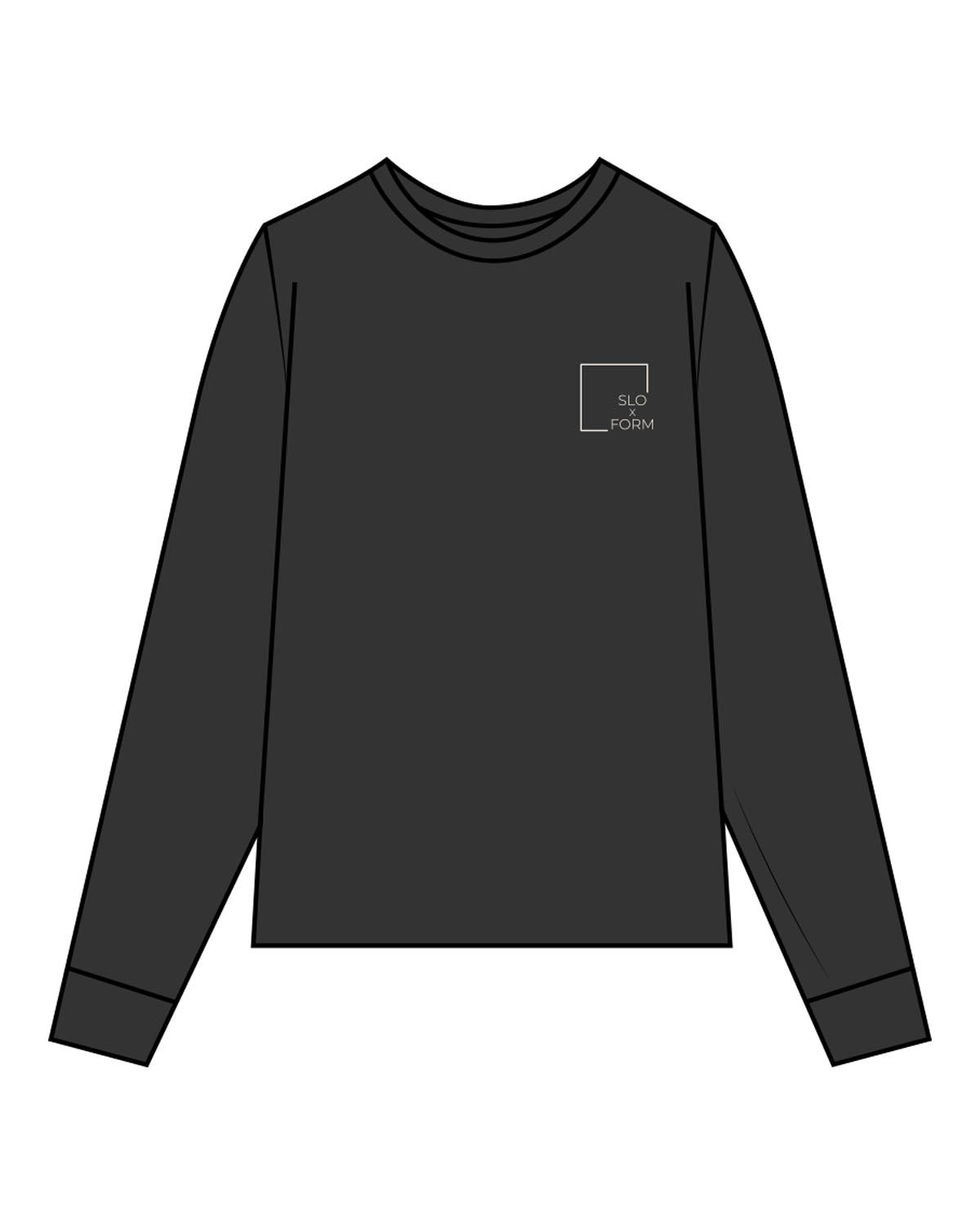The Womens Heavyweight Long Sleeve - Washed Black - Slo x Form - Left Chest Squared - Printed - Bone