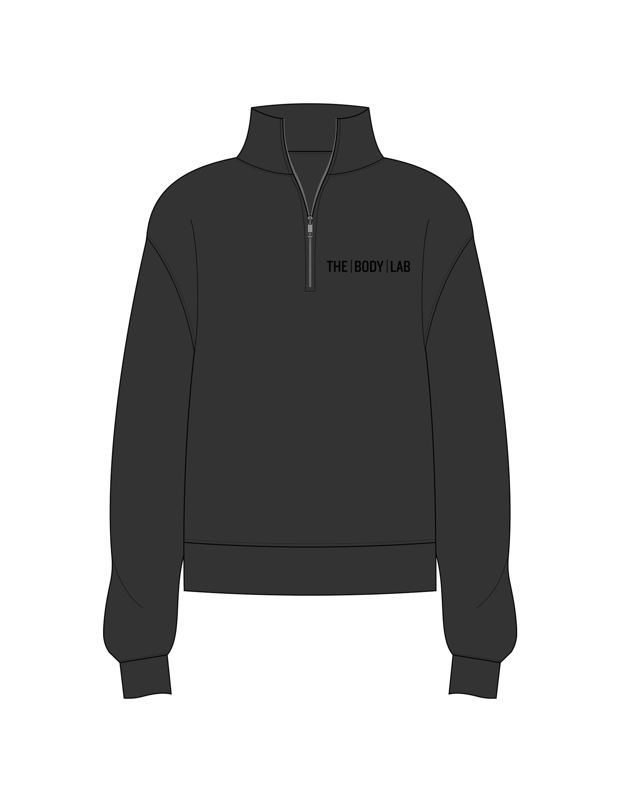The Womens 1/4 Zip - Washed Black - Body Lab - Left Chest - Printed - Tone on Tone