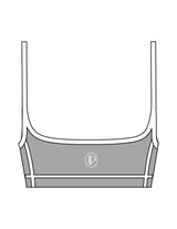 The Piped Scoop Sports Bra - Gray - Lucky Penny - Center Back - Printed - White