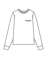 The Unisex Midweight Long Sleeve - White - Fit 4 Mom Carlsbad Encinitas - Left Chest Stacked & Back Stacked - Black
