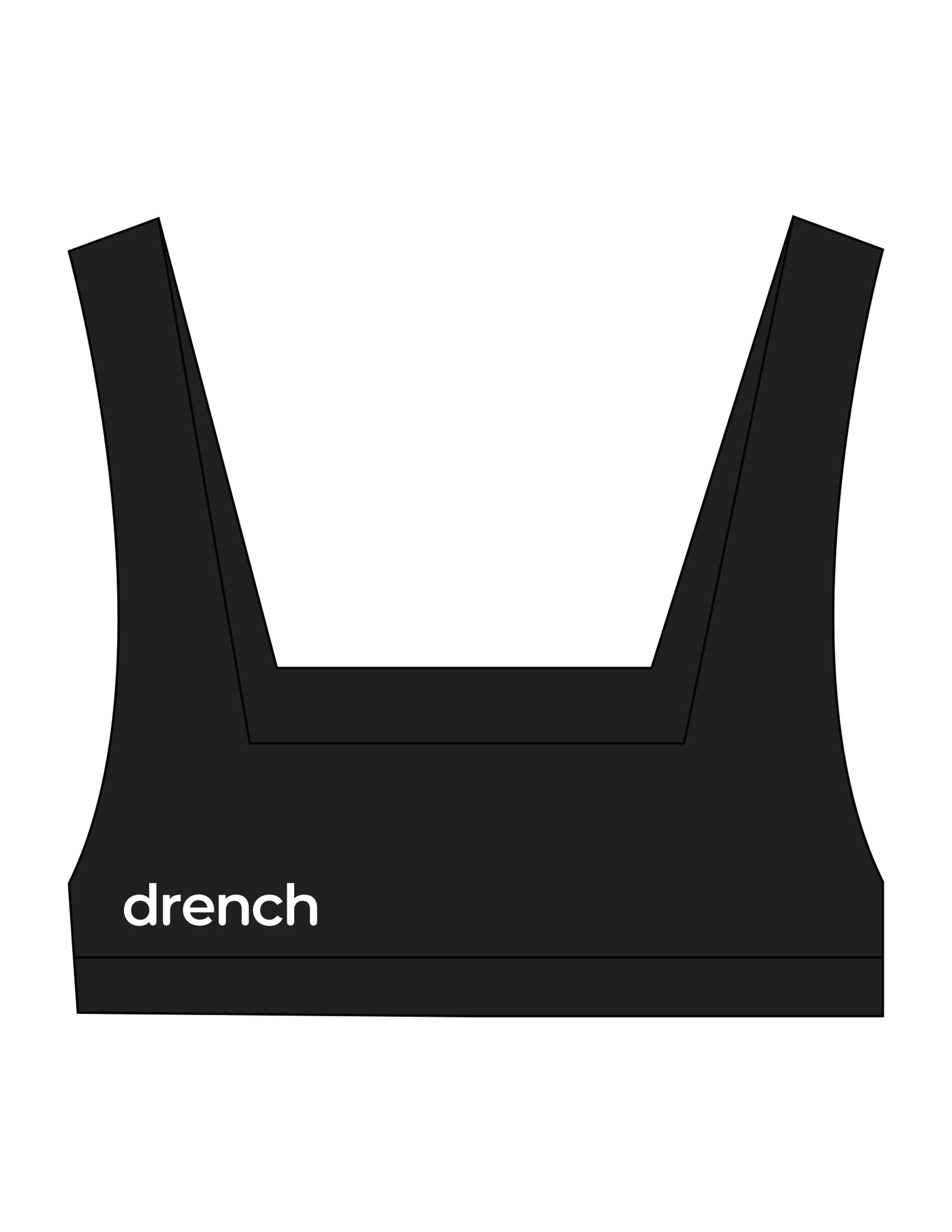 The Box Cut Bra - Black - Drench - Back Right - Printed - White