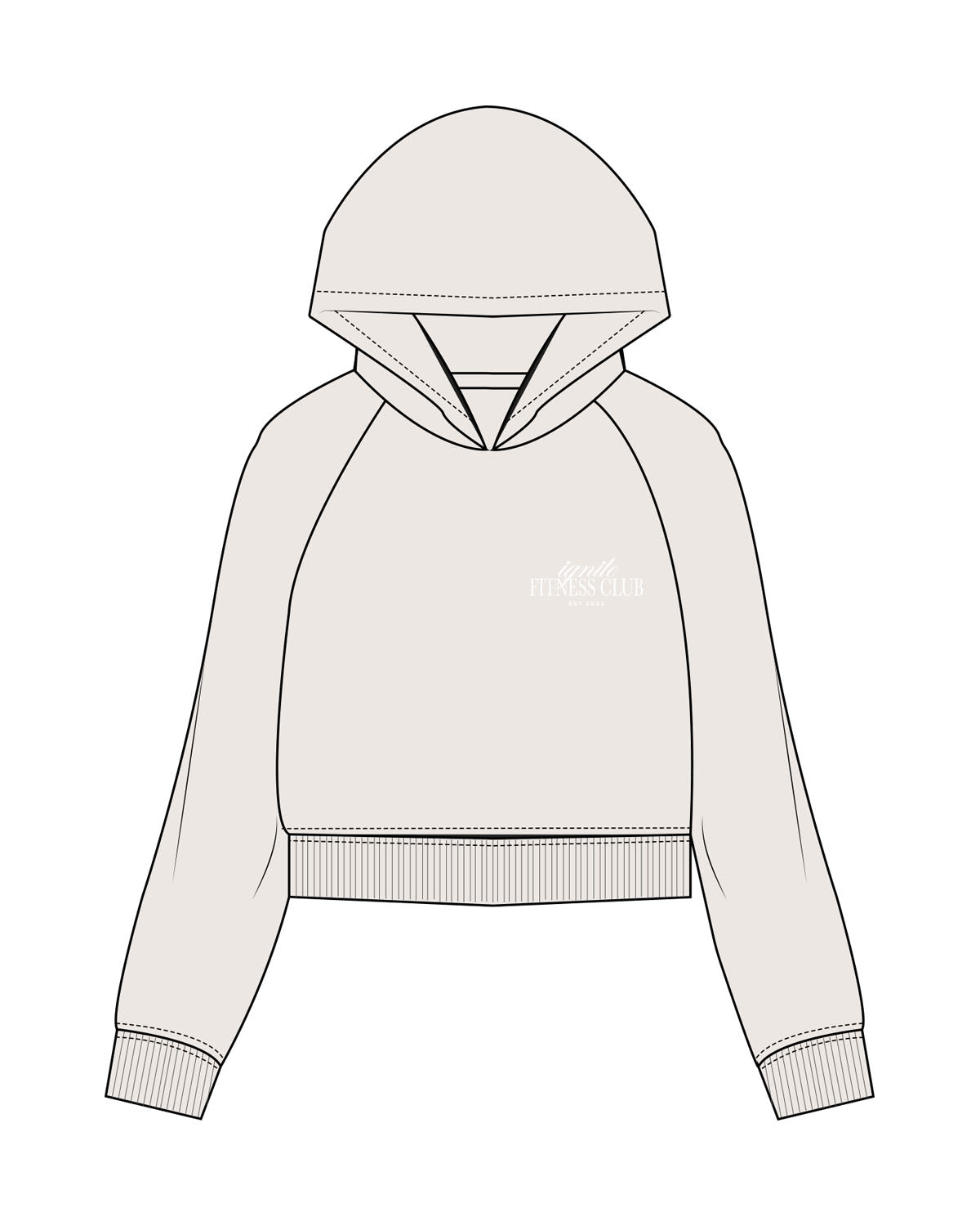 The Womens Crop Hoodie - Bone - Ignite Barre & Fitness - Left Chest Stacked - Embroidered - White
