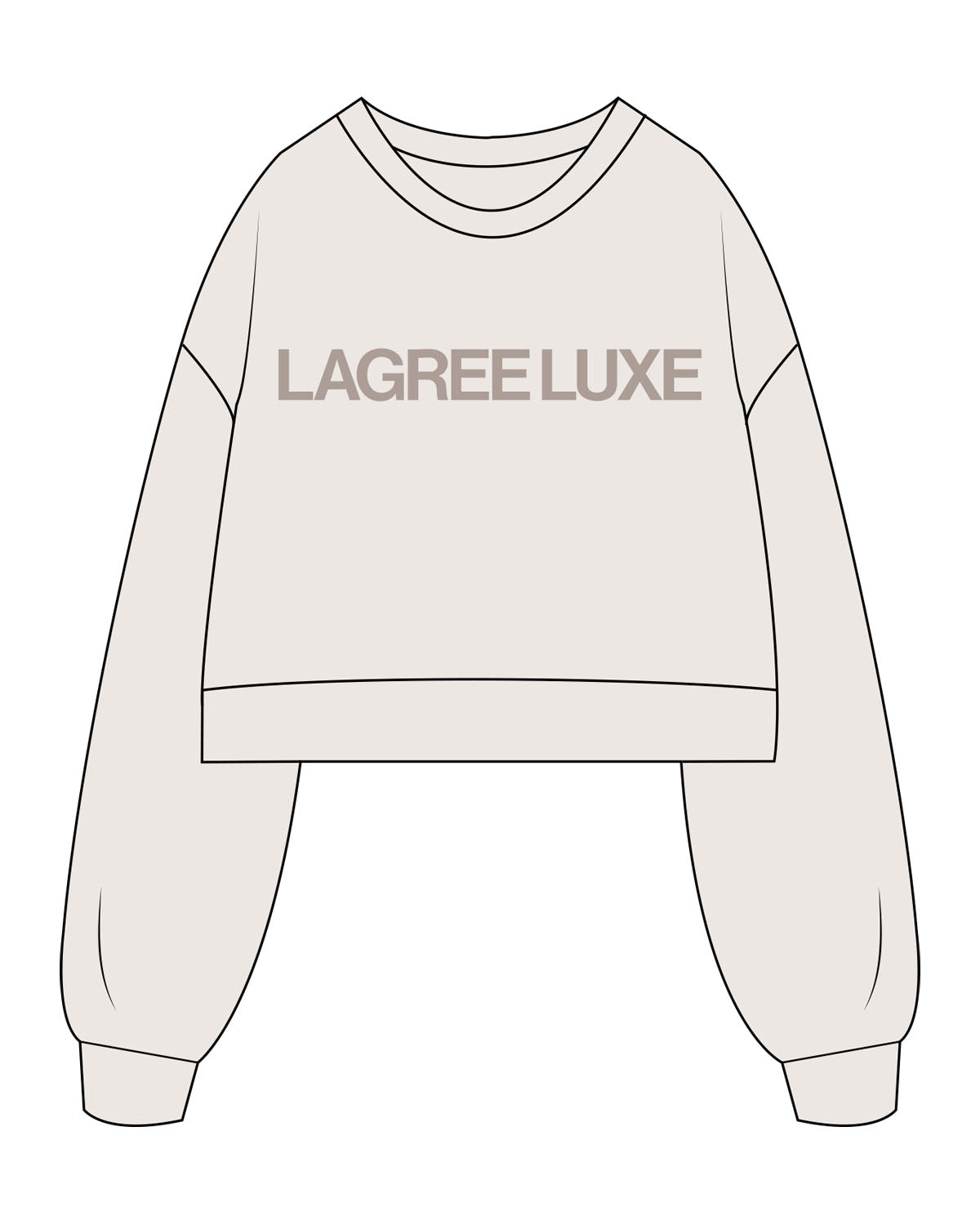 The Womens Crop Crewneck - Bone - Lagree Luxe - Center Chest - Printed - Tone on Tone
