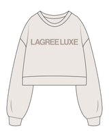 The Womens Crop Crewneck - Bone - Lagree Luxe - Center Chest - Printed - Tone on Tone