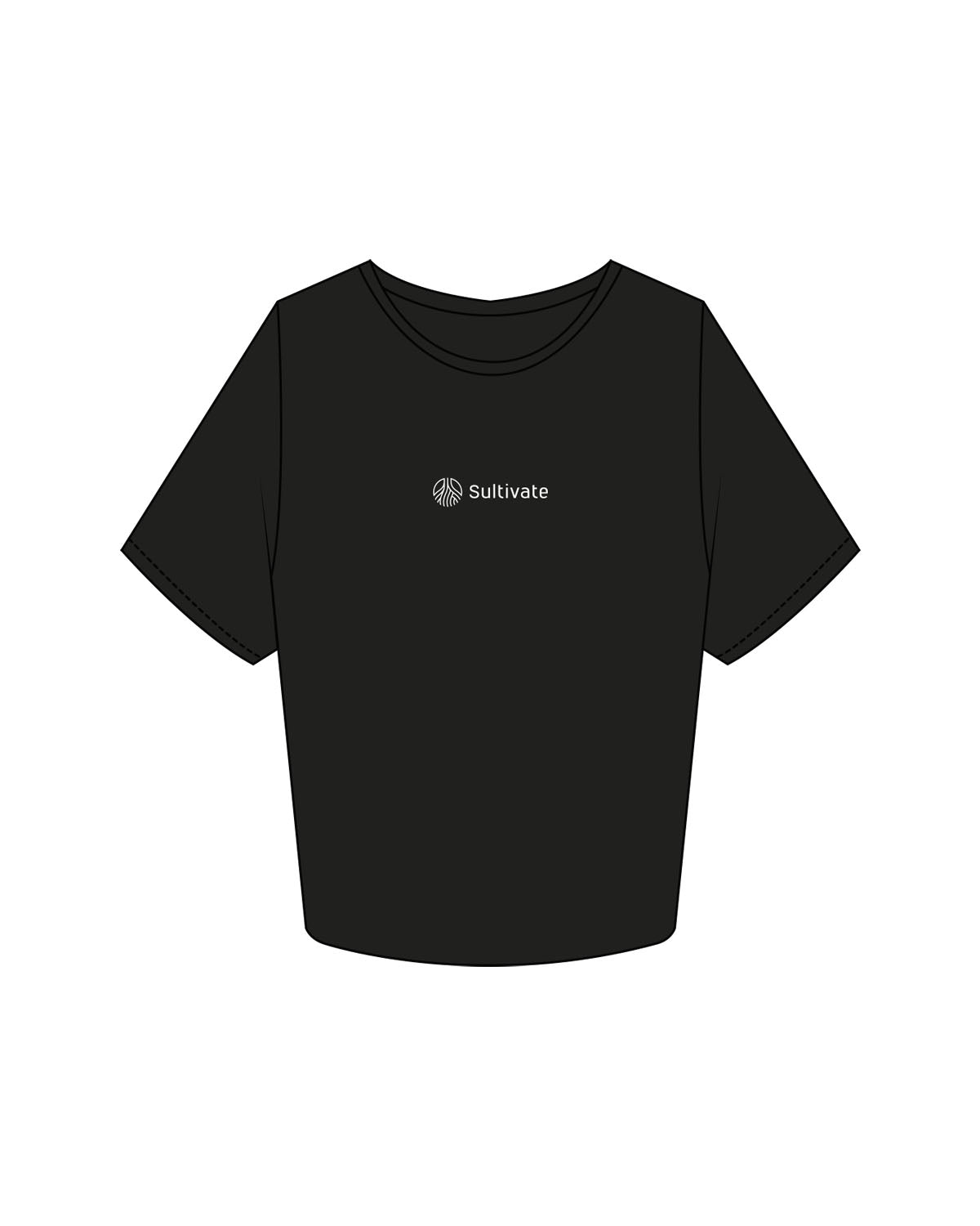 The Crop Tee - Black - Sultivate - Center Chest Logo - Printed - White