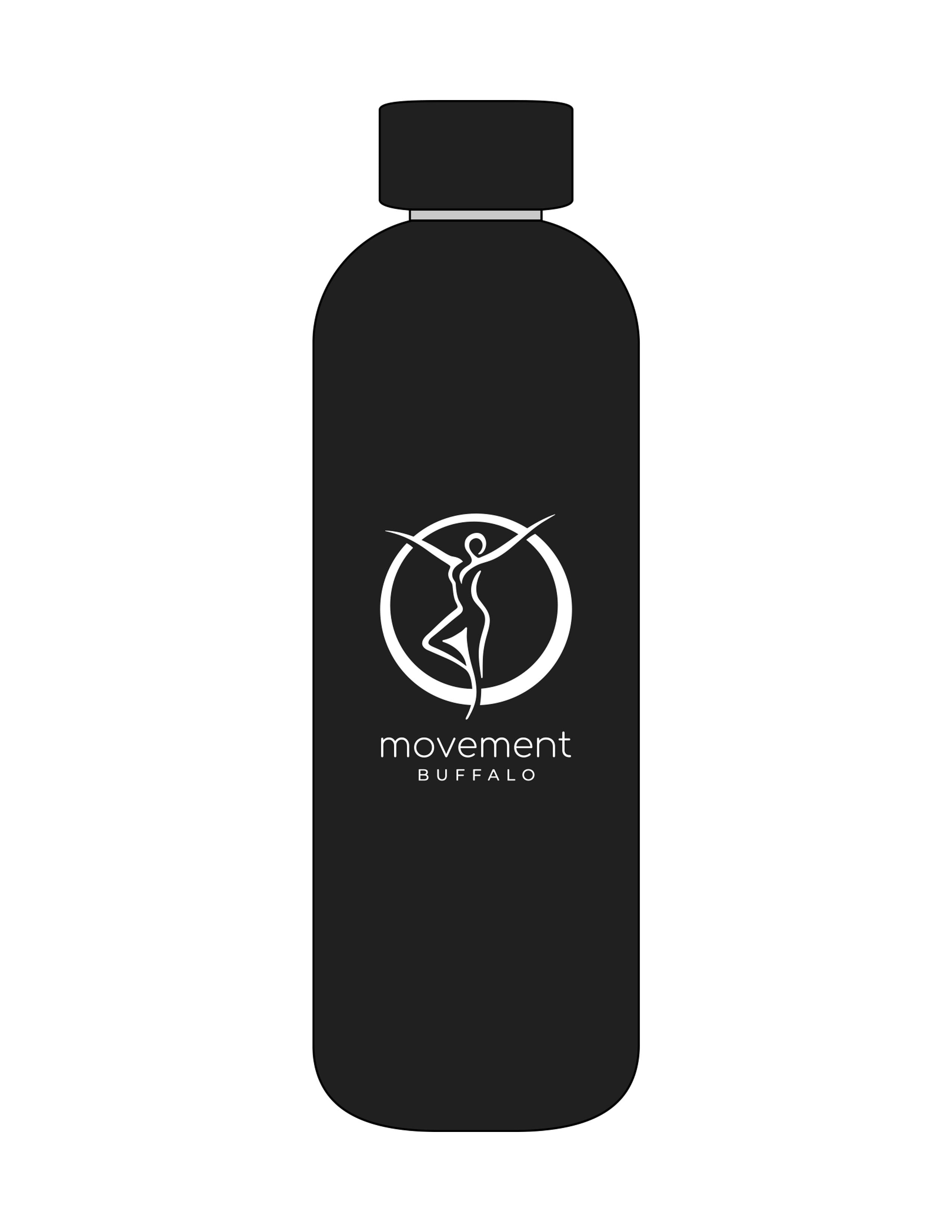 The Water Bottle - Black - Movement Pilates Buffalo - Center Body Stacked - Printed - White