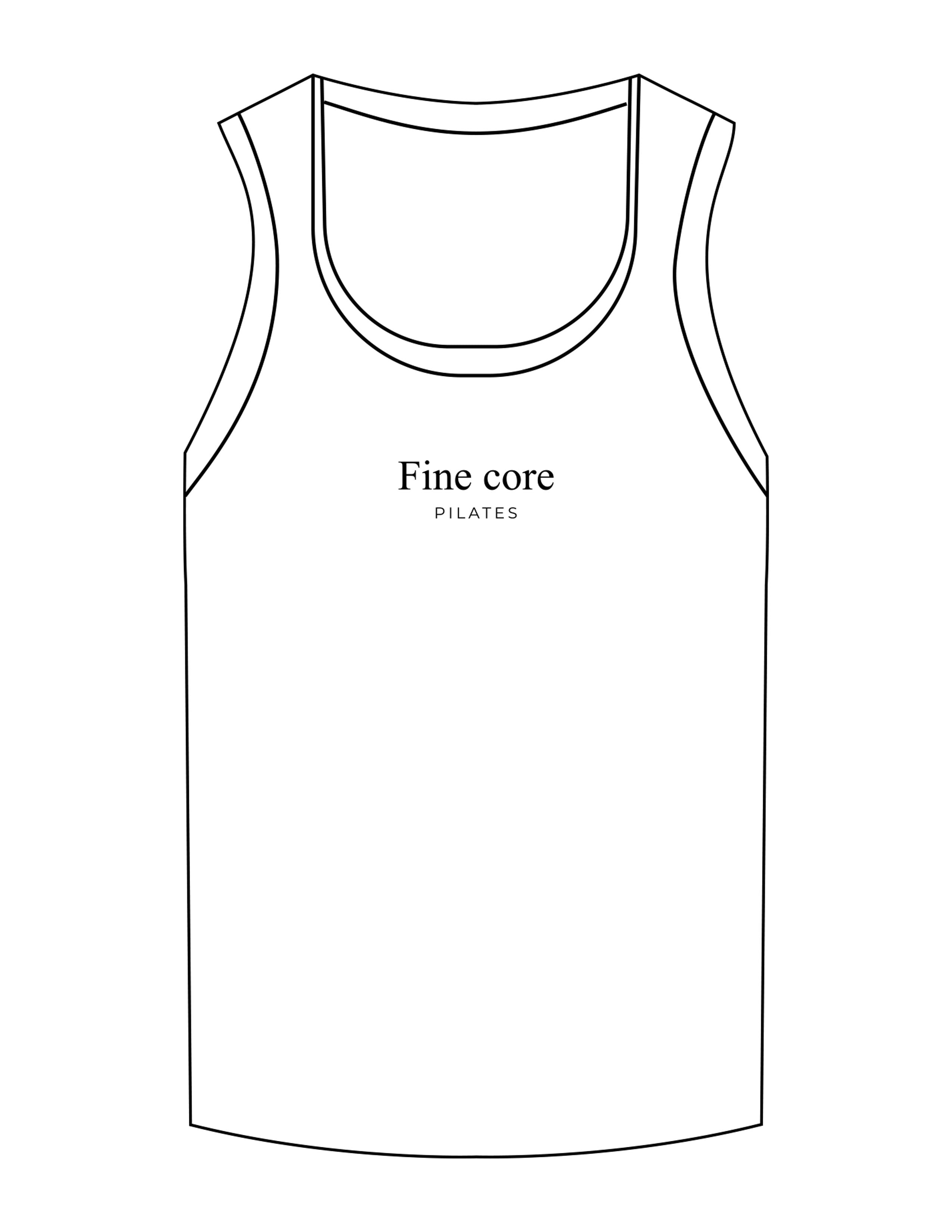 The Micro Rib Full Length Tank - White - Fine Core Pilates - Center Chest Stacked - Printed - Black