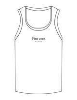 The Micro Rib Full Length Tank - White - Fine Core Pilates - Center Chest Stacked - Printed - Black