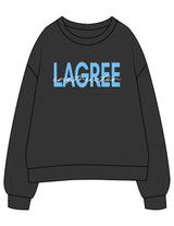 The Womens Crewneck - Washed Black - Powerhouse Fitness - Center Chest "LAGREE"  & Back Left Sleeve - Printed - Full Color