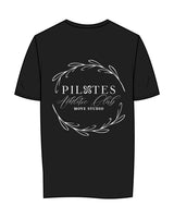 The Womens Tee - Black - Move Studio - Left Chest Stacked & Back Full - Printed - White