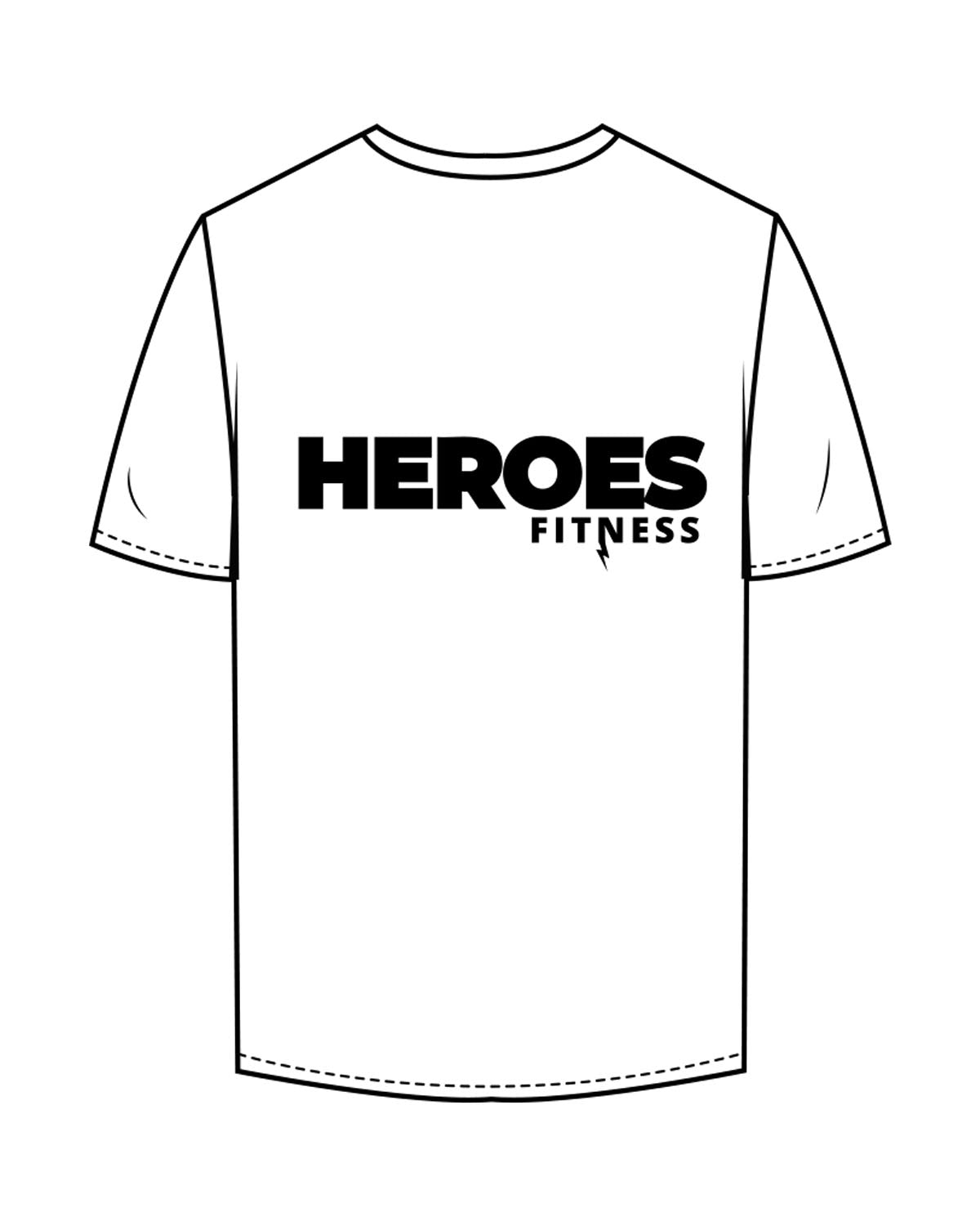The Mens Tee - White - Heroes Fitness - Left Chest "Lightning" & Right Sleeve - Back Stacked - Printed - Black