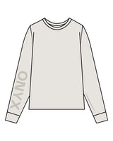 The Womens Heavyweight Long Sleeve - Washed Bone - Onyx Fit - Right Sleeve & Back Neckline - Tone on Tone