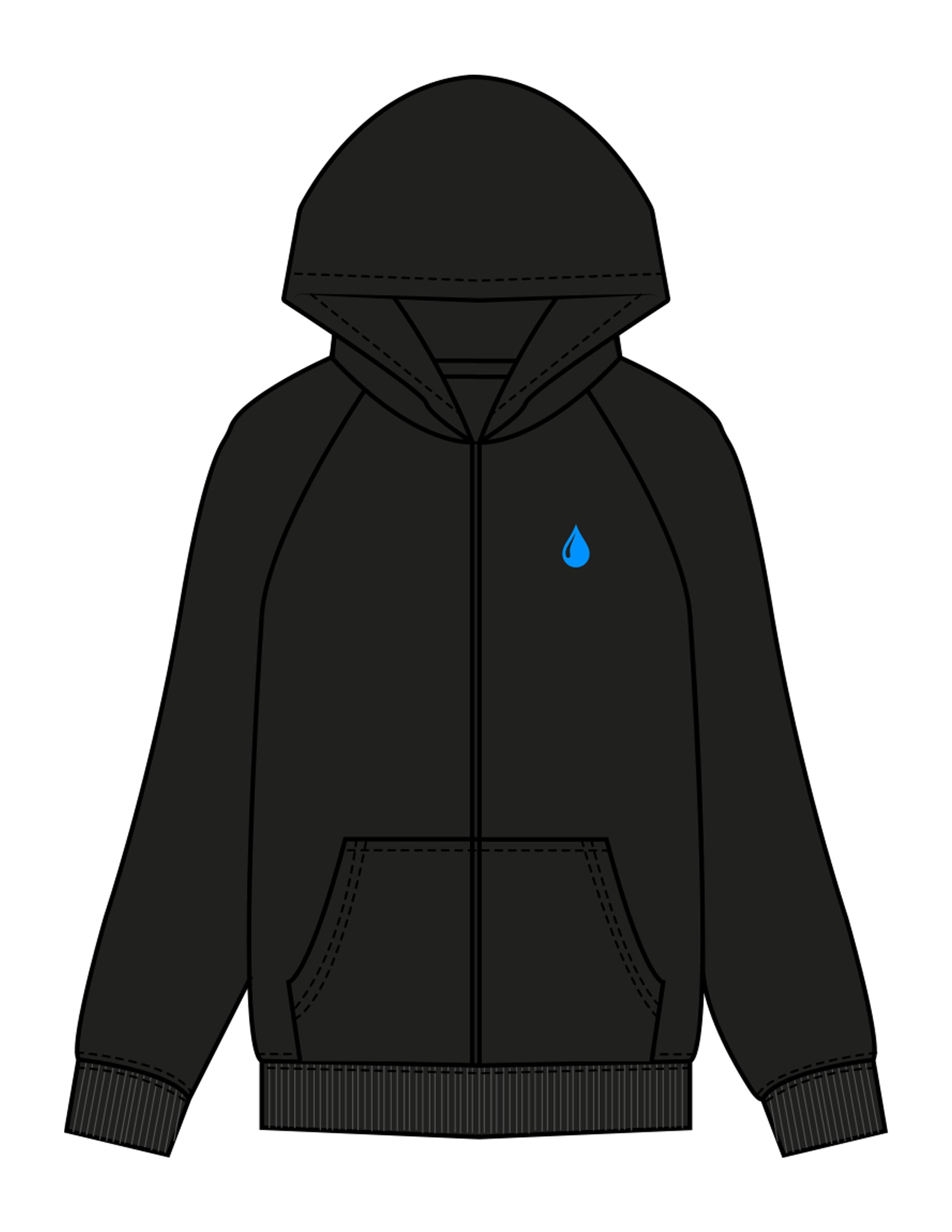 The Mens Zip Hoodie - Black - Saltvault Location - Left Chest & Back Location - Printed - Blue
