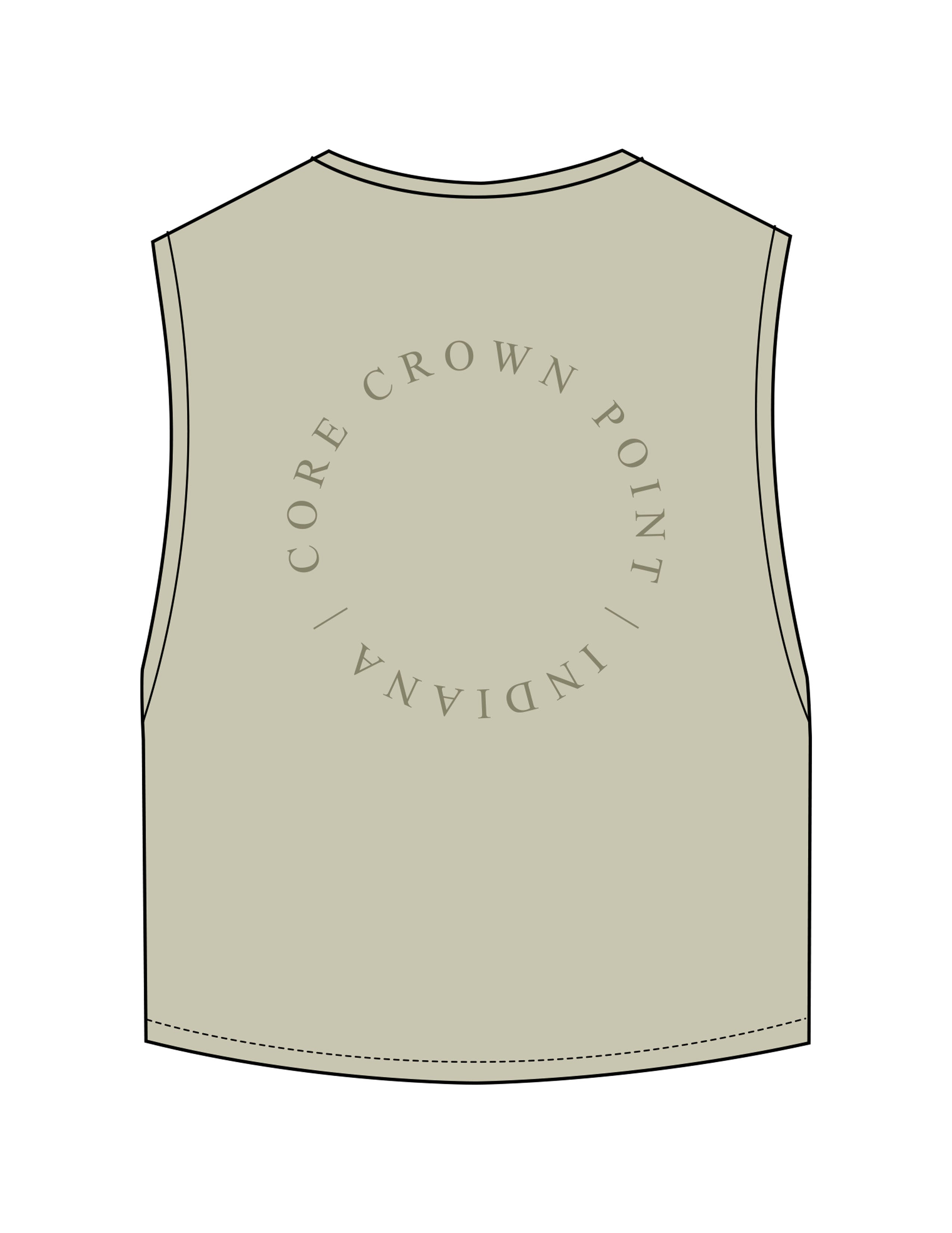 The Crop Muscle Tank - Pistachio - Core Crown Point - Left Chest Arc & Back Round - Printed - Tone on Tone