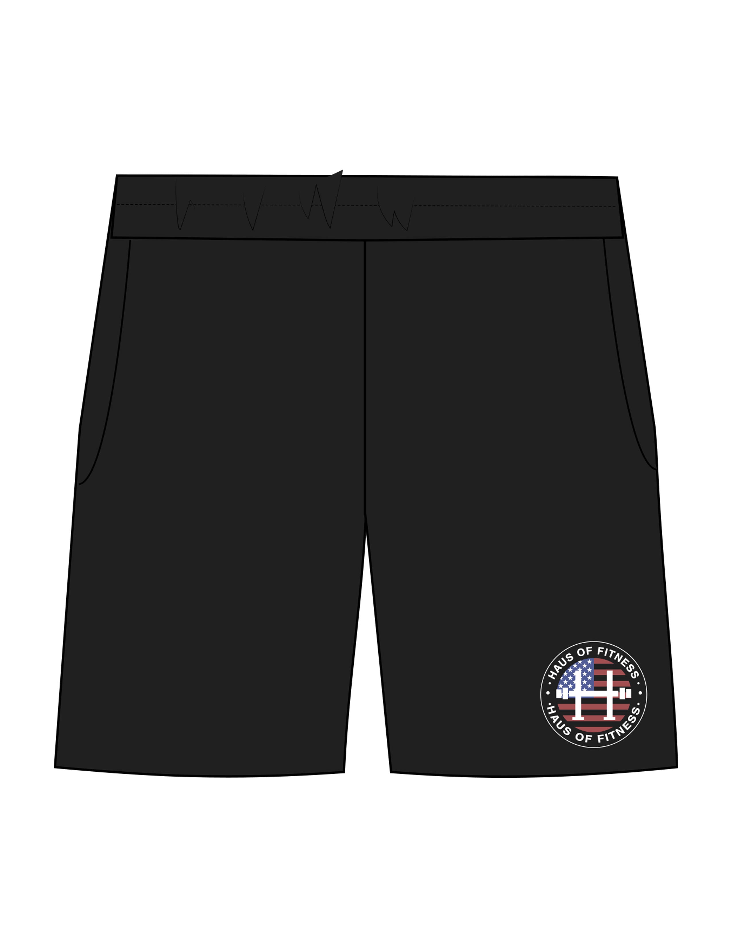The Mens Sweat Shorts - Black - Haus of Fitness - Left Leg Round - Printed - Full Color