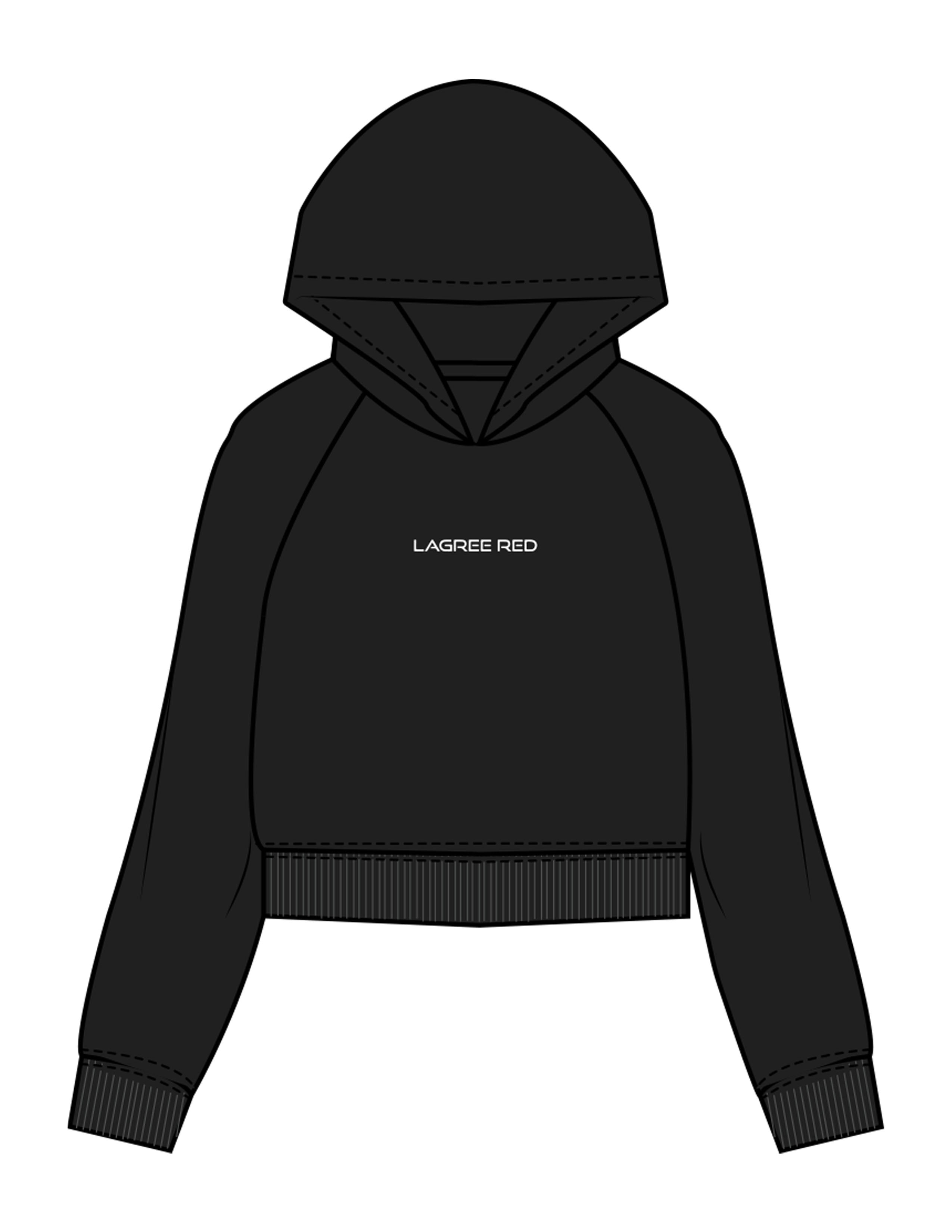 The Womens Crop Hoodie - Black - Lagree Red - Center Chest - Embroidered - White