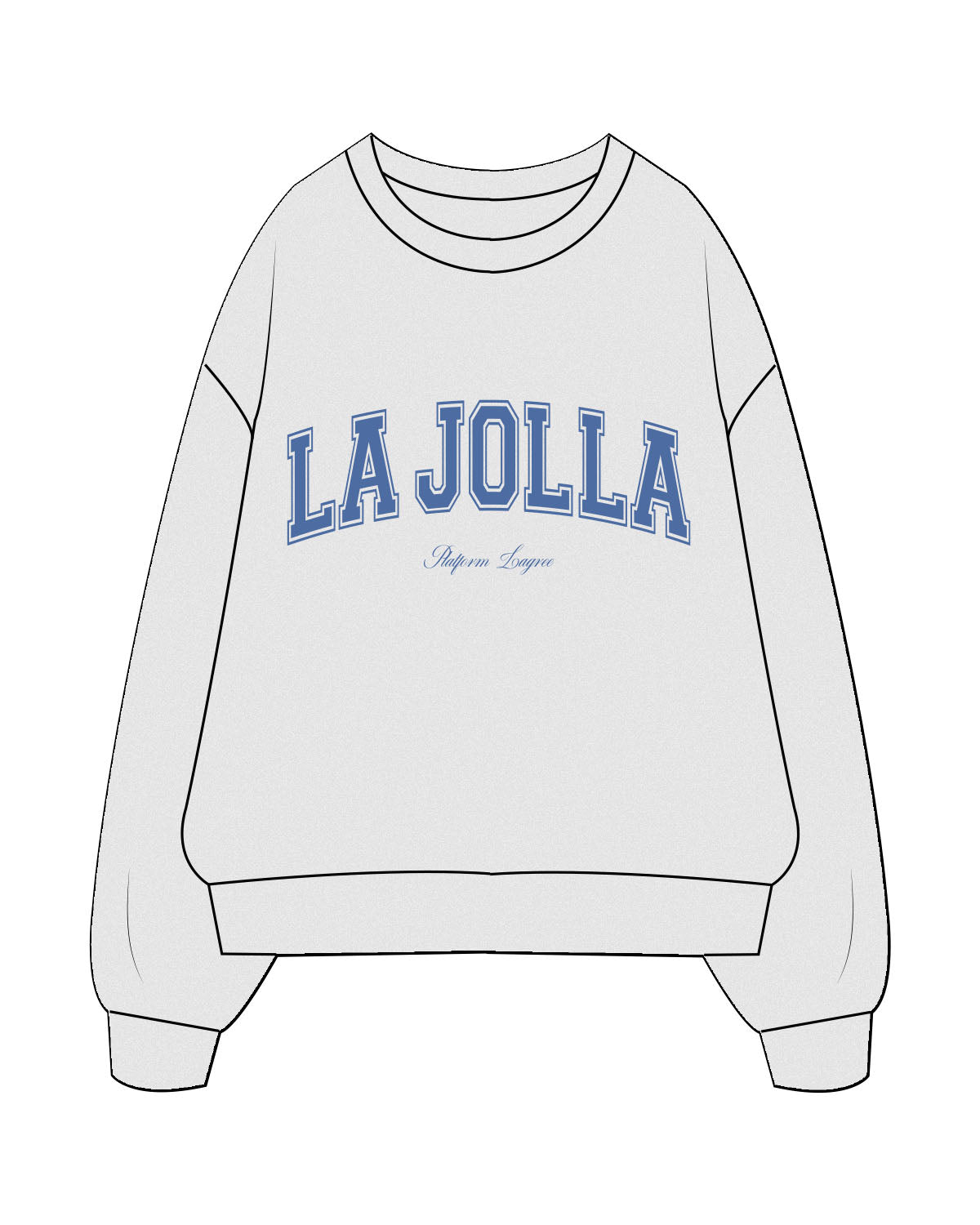 The Mens Classic Crewneck - White Heather - PLATFORM - Chest Arc Stacked - "LA JOLLA" Logo - Printed - Blue