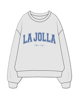 The Mens Classic Crewneck - White Heather - PLATFORM - Chest Arc Stacked - "LA JOLLA" Logo - Printed - Blue